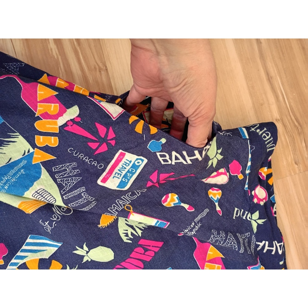 ModCloth Navy Blue Tropical Caribbean Travel Postcard Print A-Line Skirt 2X - Picture 5 of 9